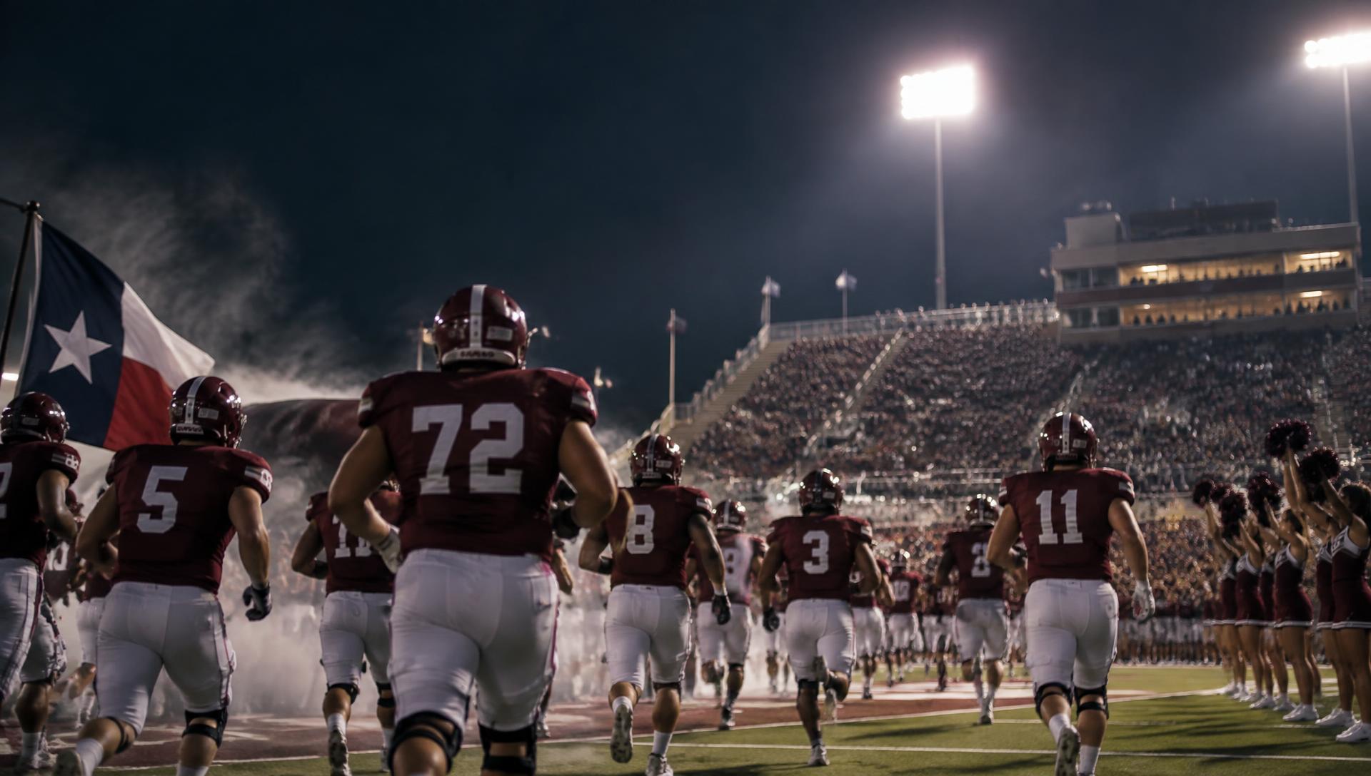 Tigers running onto the field under the lights